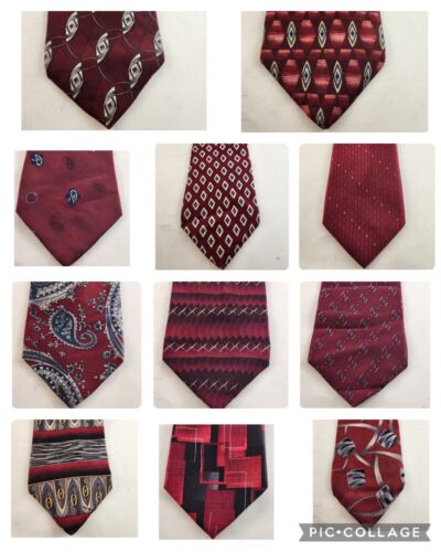 11 Pc Men's Ties 1980s 1990s Necktie Vintage Modern Silk Reds Burgundy Maroons