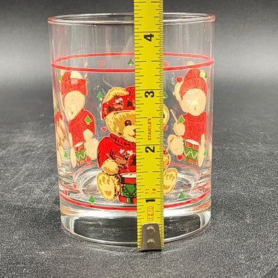 Vintage Tienshan Theodore Country Bear Christmas Glasses – Set of 4 Double Old Fashioned Tumblers – Holiday Barware – 4.25” Tall