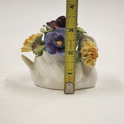 Aynsley Bone China Flower Bouquet Swan Base Figurine England Vintage