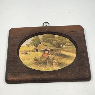 Set of 3 Old Country Farm Pictures Rustic Farmhouse Wall Art Mounted on Wood 12.5"x10.5"
