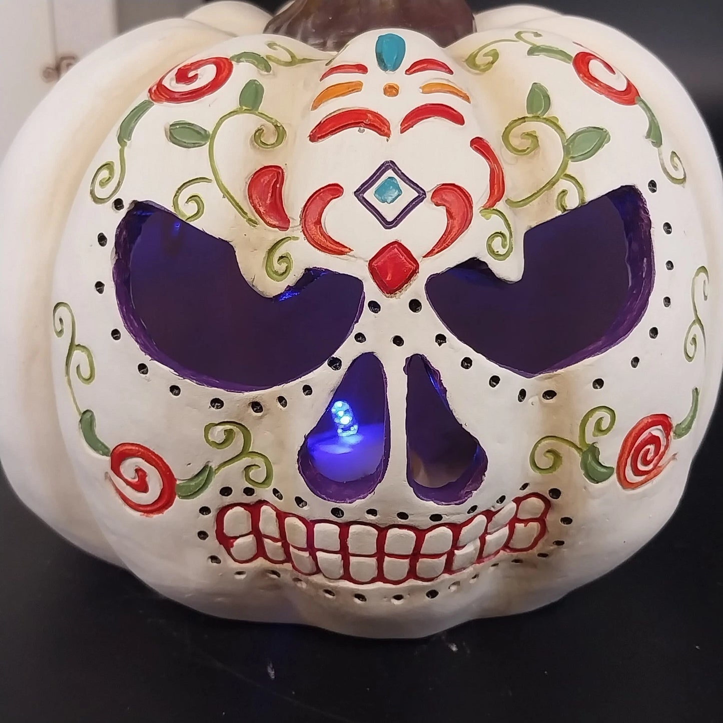 Decorative LED Color Changing Sugar Skull Jack-O'-Lantern Pumpkin 6.5" Halloween