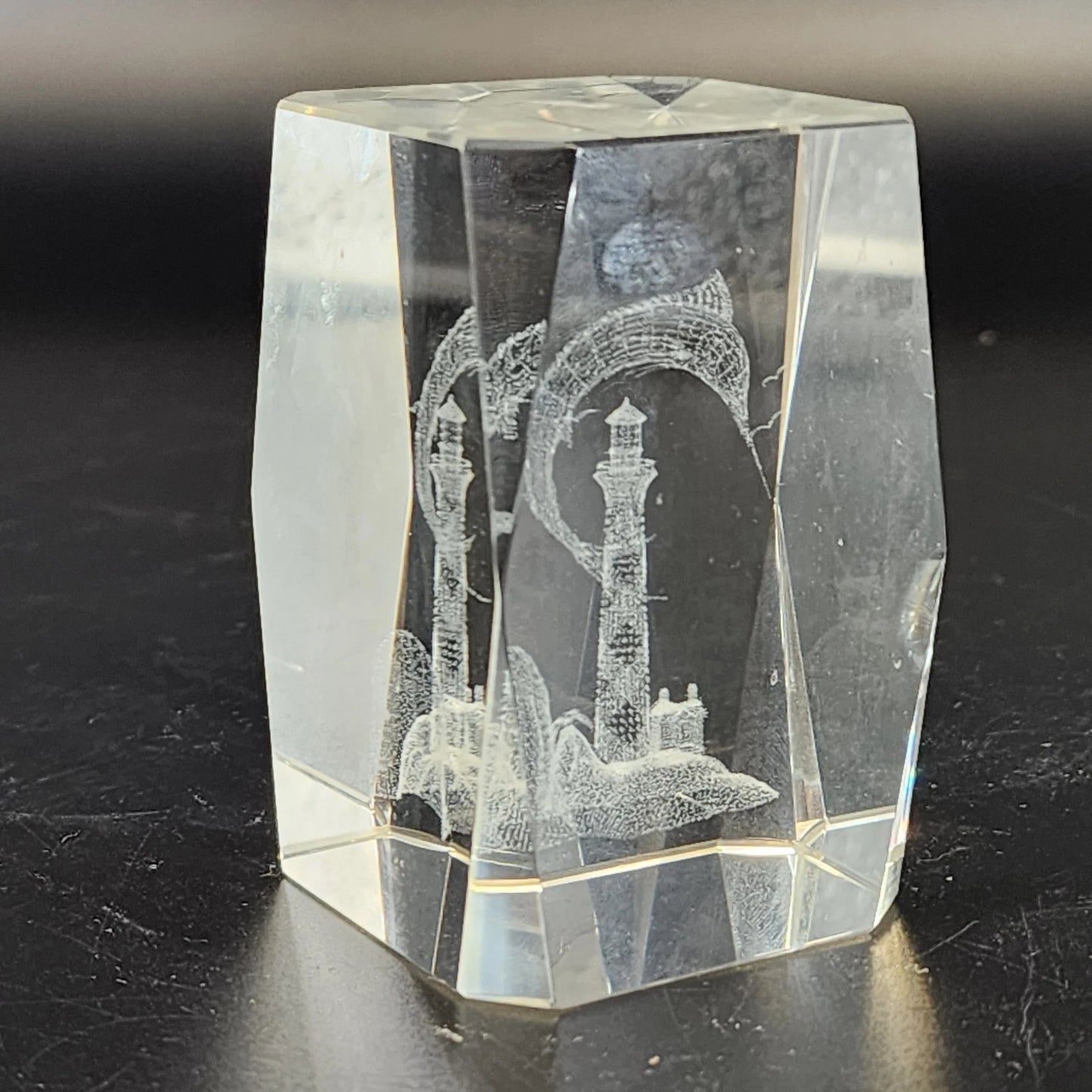3D Laser Etched Crystal Paperweight Lighthouse Leaping Marlin