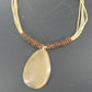 Linea Pele Brushed Gold Teardrop Pendant Necklace With Multi Strand Brown Cord