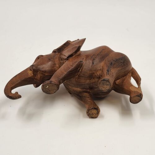 Solid Hardwood Elephant 3.5"h Walking Position Natural Smooth Missing Tusks Vtg