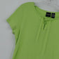 Erika Petite PM Lime Green Rib Knit Top Lace Up Neck Short Sleeve Shirt