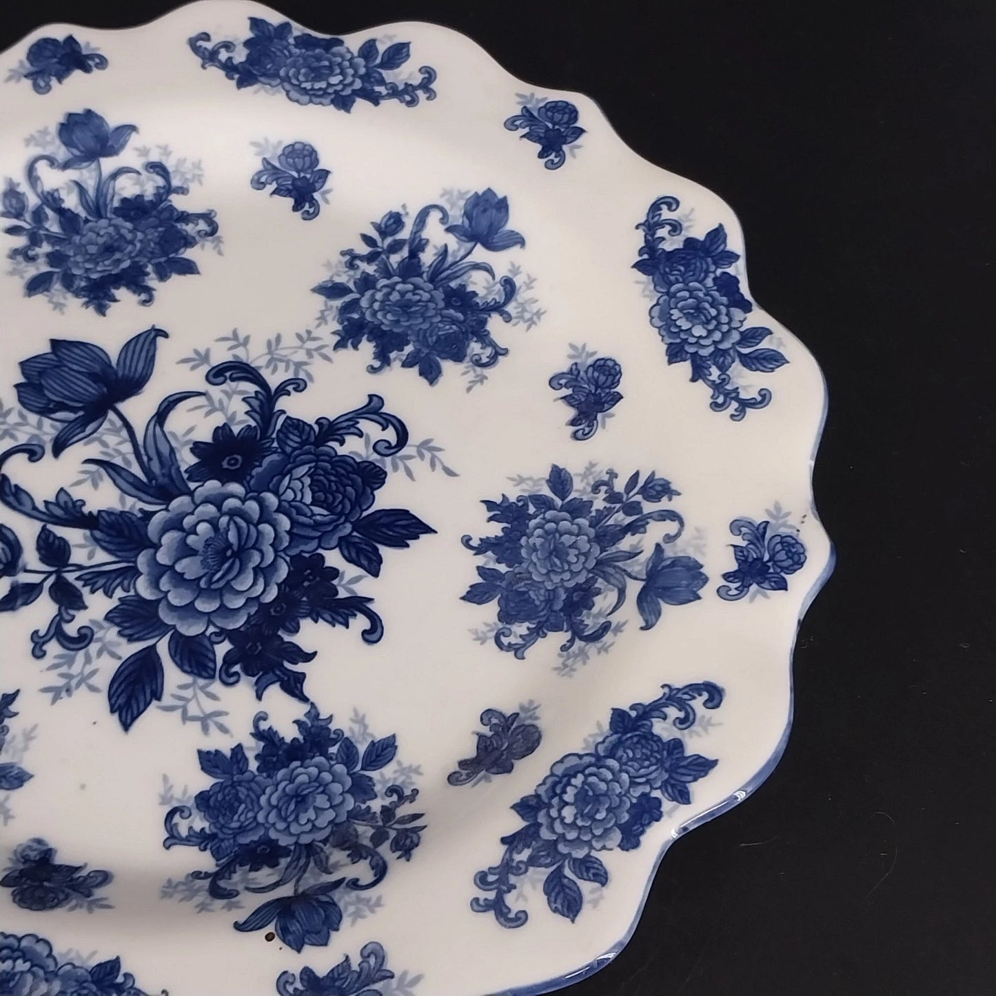 Cracker Barrel Blue Floral Serving Platter Scalloped Porcelain Transferware