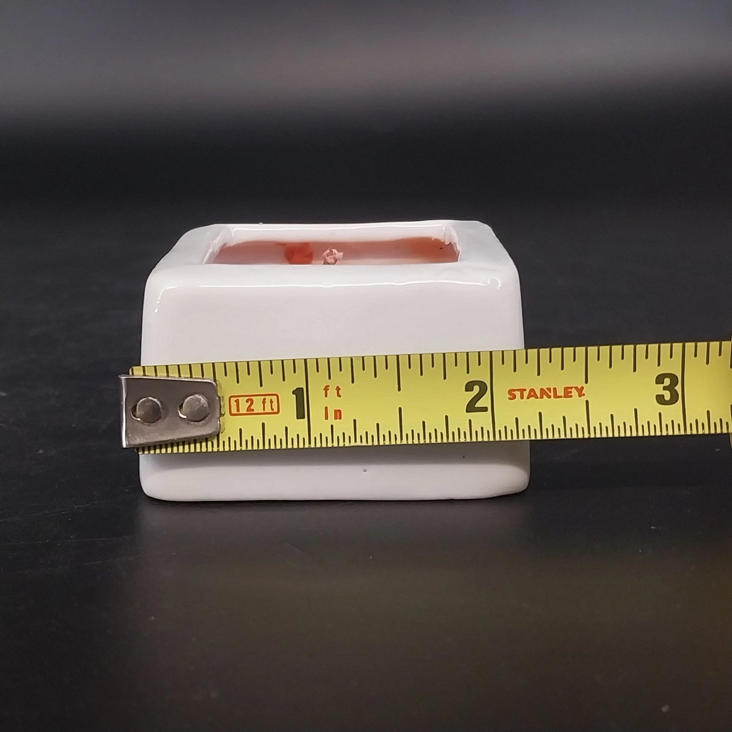 White Ceramic Square Container Candle Red Wax Single Wick Unused Vintage