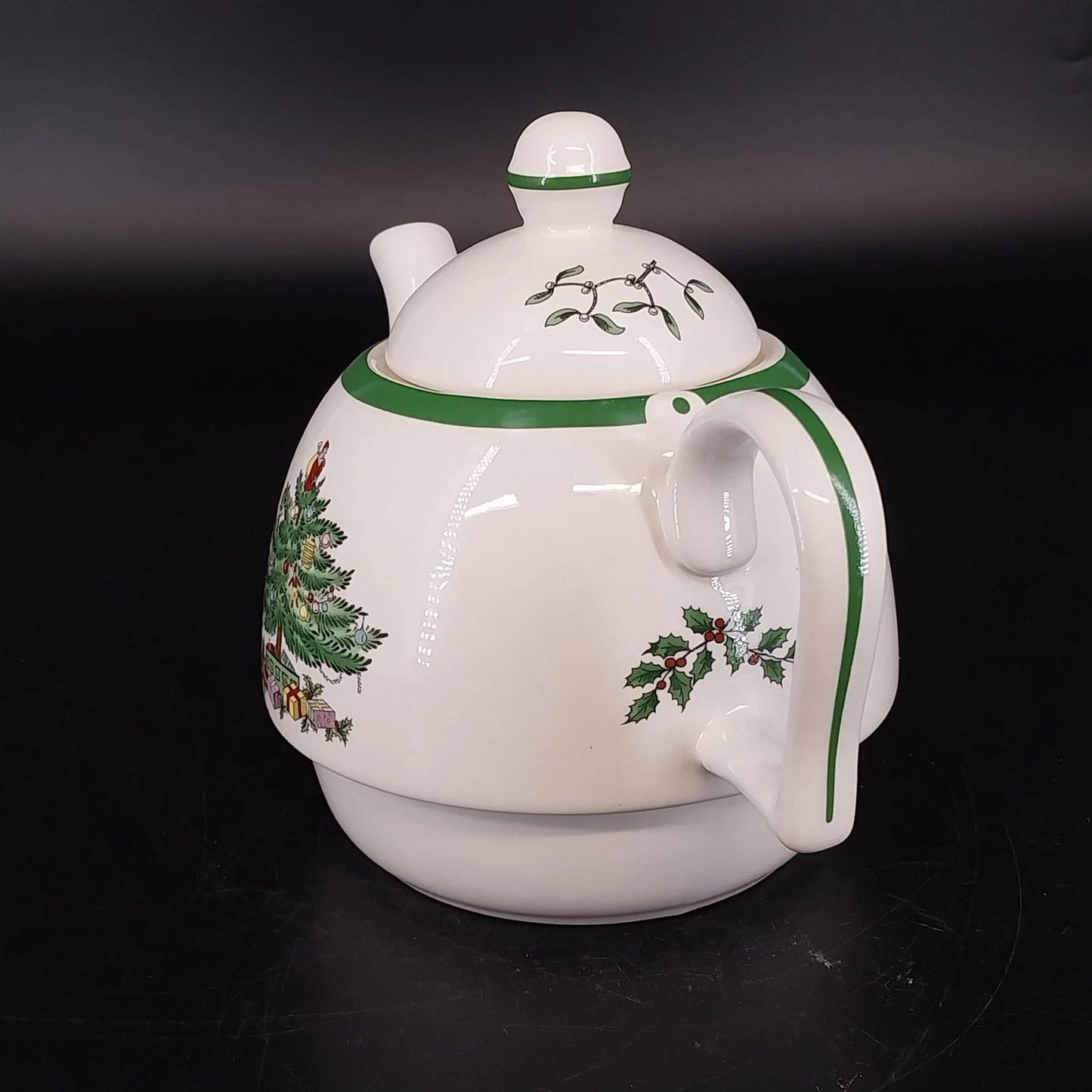 Spode Christmas Tree Teapot Lid Holly Gifts Stoneware England S3324-A6 Vintage