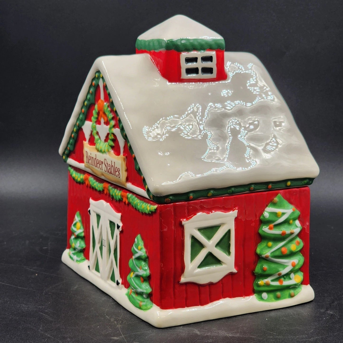 Cheryl's Cookies Cookie Jar Reindeer Stables Certified International Christmas