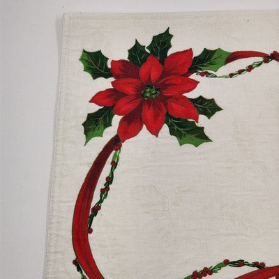 Set of 11 White Damask Placemats 18"x13" Holly Poinsettia Christmas Design