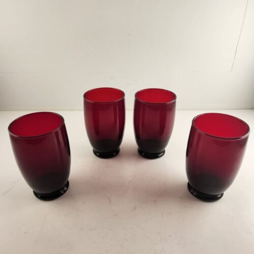 Anchor Hocking Set of 4 Ruby Glass Juice Tumblers 10 ounce 4.5" Tall Vintage