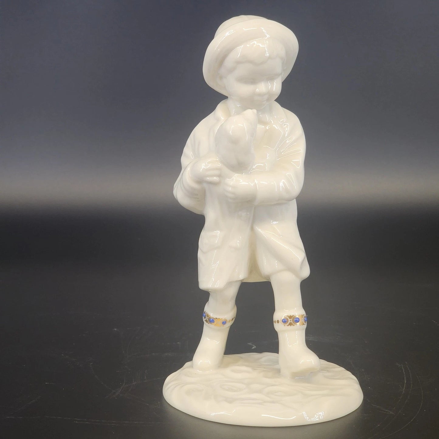 Lenox Rainy Day Friends Figurine Boy & Dog Gold Trim Jeweled 7" 1994 Vintage