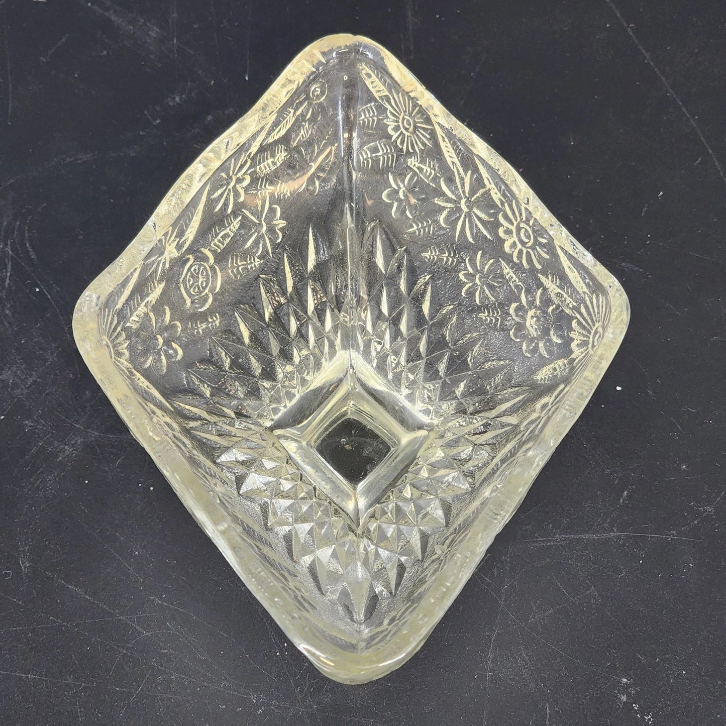 Indiana Compote Pedestal Candy Dish Clear Glass Pineapple & Floral Diamond 6.5"