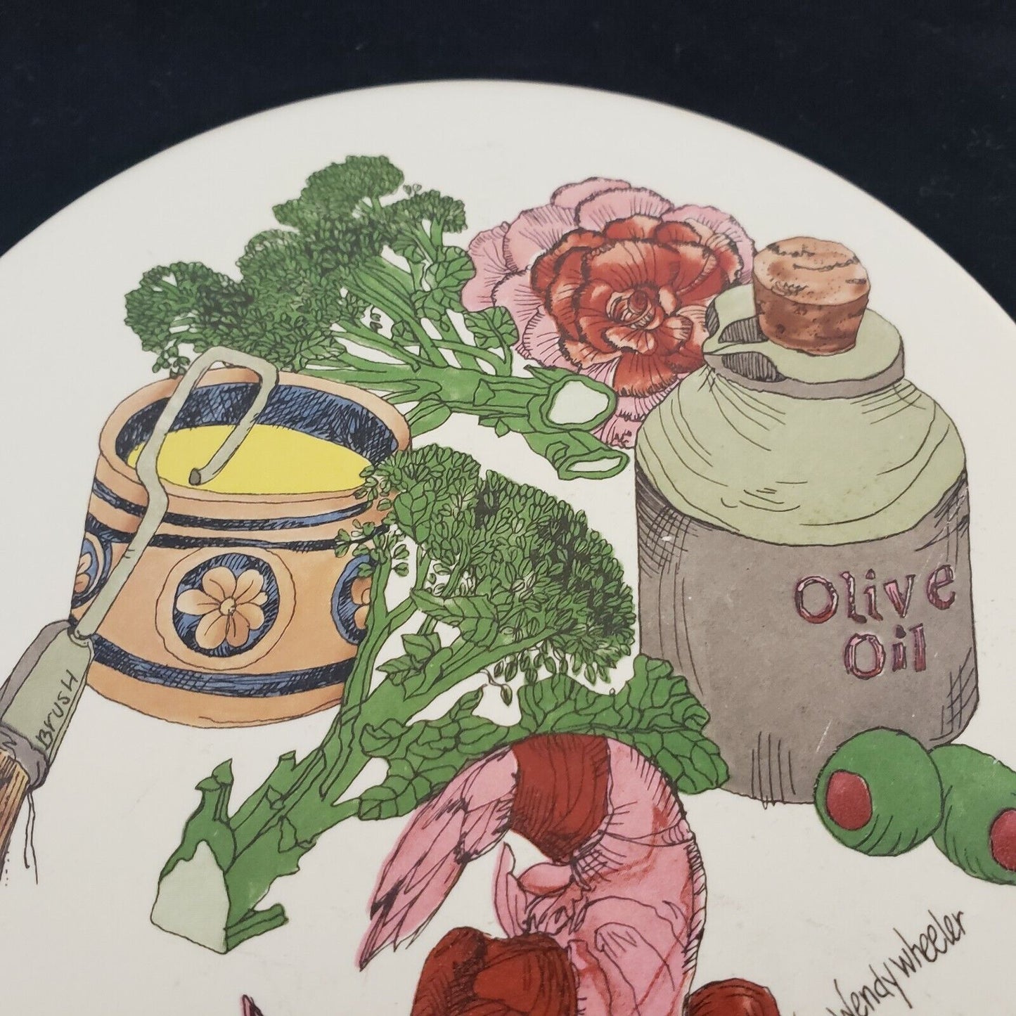Hyalyn Pottery Wendy Wheeler Shrimp Trivet Vintage Ceramic Cork Back