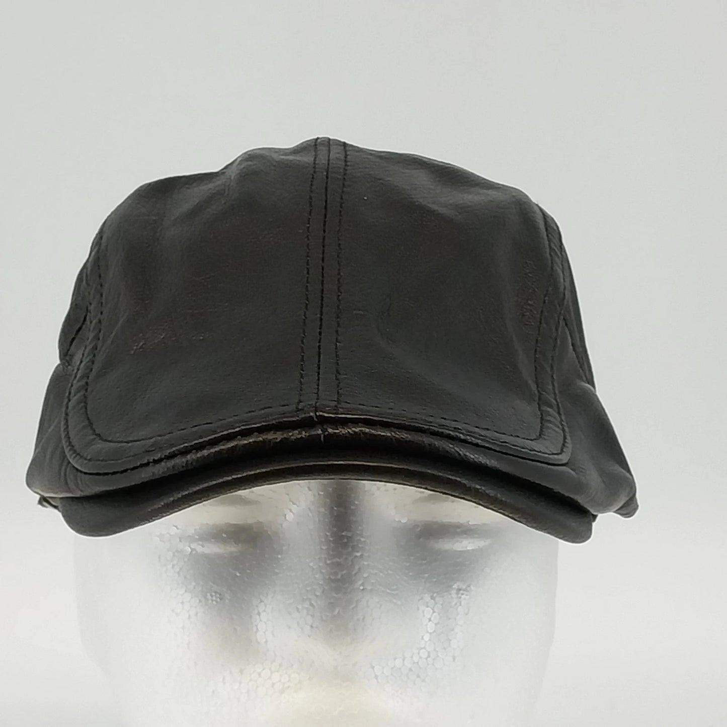 Men's Sheepskin Leather Newsboy Cap Black Ivy Flat Hat XL Adjustable Side Buckle
