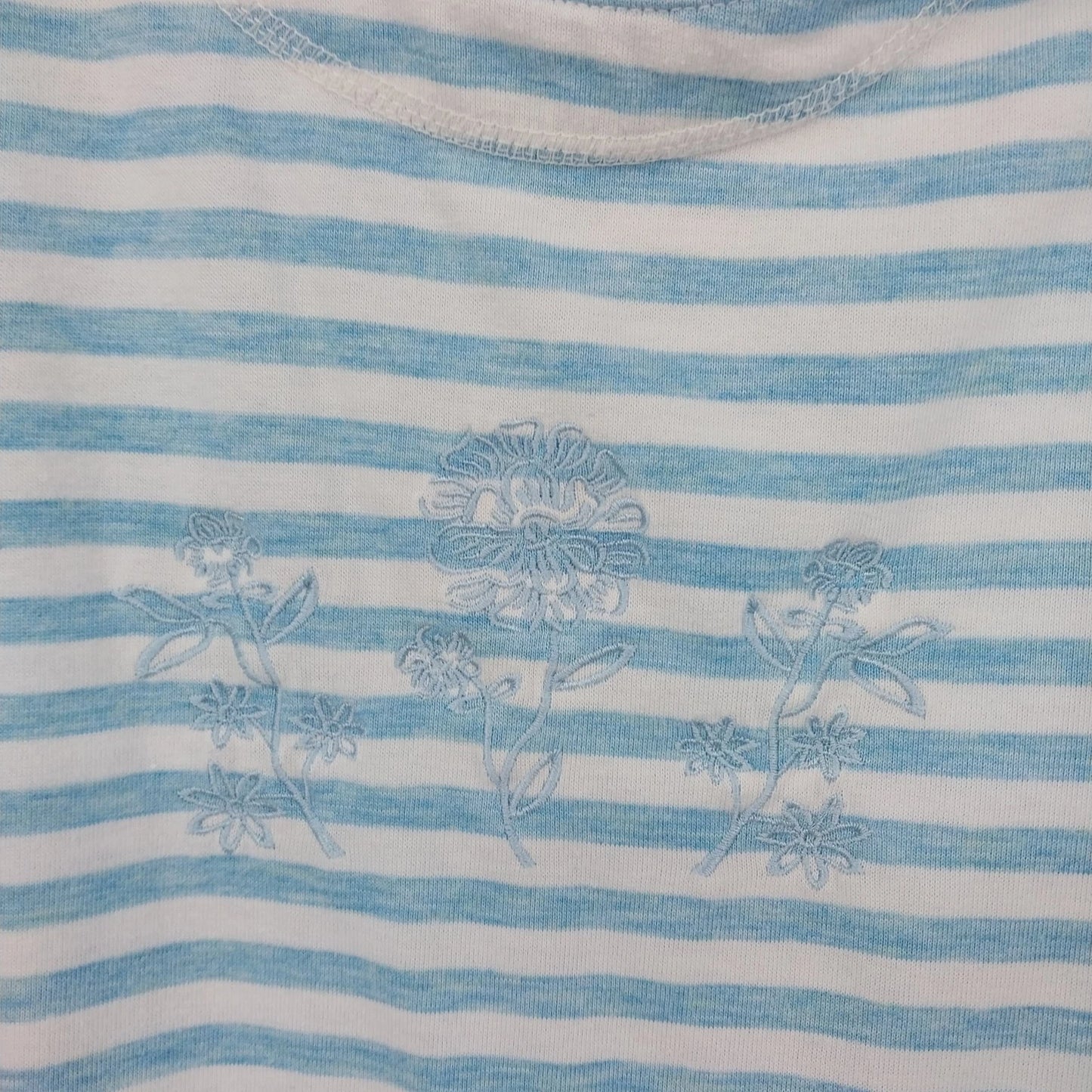 Palm Harbour Petite Striped Floral Embroidered Top T-Shirt Blue White Size P/S
