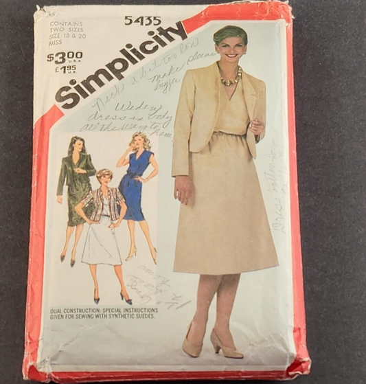 Simplicity 5435 Vintage Sewing Pattern Misses Pullover Dress Lined Jacket 18 20