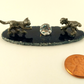 Pewter Cats Crystal Ball on Agate Geode Blue Figurine Natural Stone 2.75"