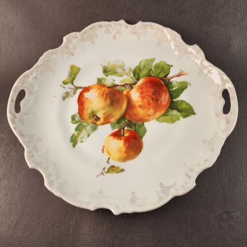 Zs Co Bavarian Porcelain Plate Apples on the Stem Gold Rim 11" Scalloped