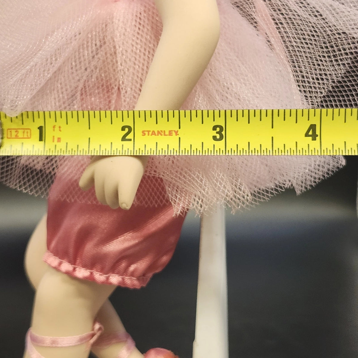Porcelain Ballerina Doll Blonde Blue Eyes Pink Tutu Shoes Ballet Pose Stand 12"