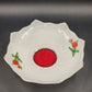 Indiana Glass White Footed Bowl Red Tulips Ruffled Edge Vintage