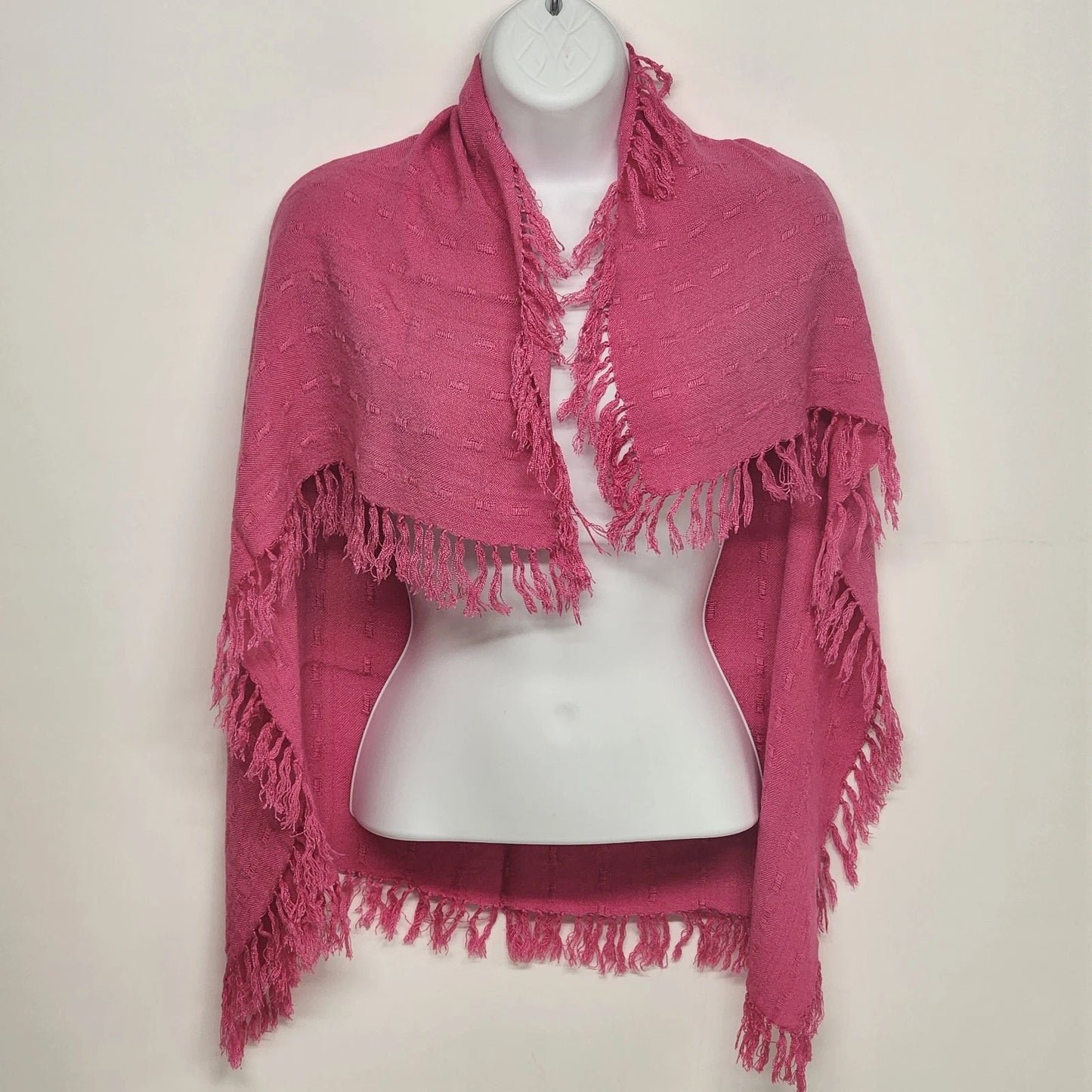 Glentex Pink Rebozo Scarf Handwoven Cotton Fringe 28x28