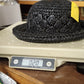 Women's Black Crochet Straw Cloche Hat Rolled Brim Cut Out Open Weave One Size