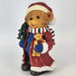 Resin Christmas Teddy Bear Figurine Red Coat Puppy & Tree 11" Holiday Ornament