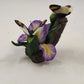Vemar Collection Porcelain Figurine Purple Iris Red Rose 2 Butterflies Wood Base
