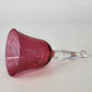 Sickles Cranberry Glass Bell Etched Winter Pine Trees Hills Clear Handle 6" Vtg