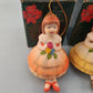 3 Young Girl Christmas Ornaments Porcelain Bell Hanging Leg Chimes w Box Vintage