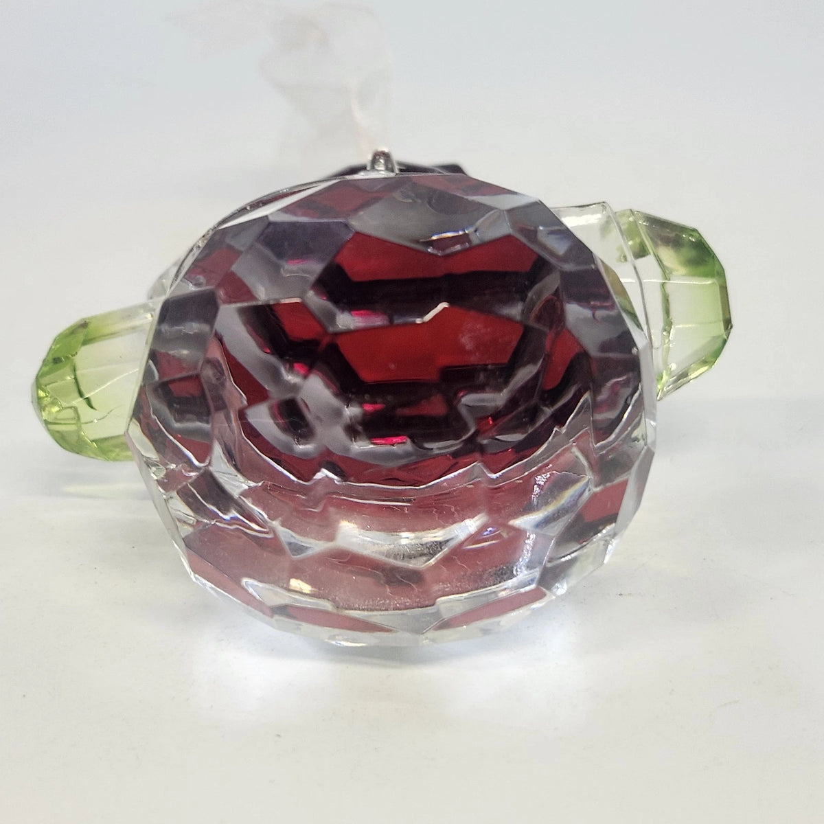 Snowman Christmas Ornament 4" Acrylic Clear Faceted w Red Top Hat & Rhinestones