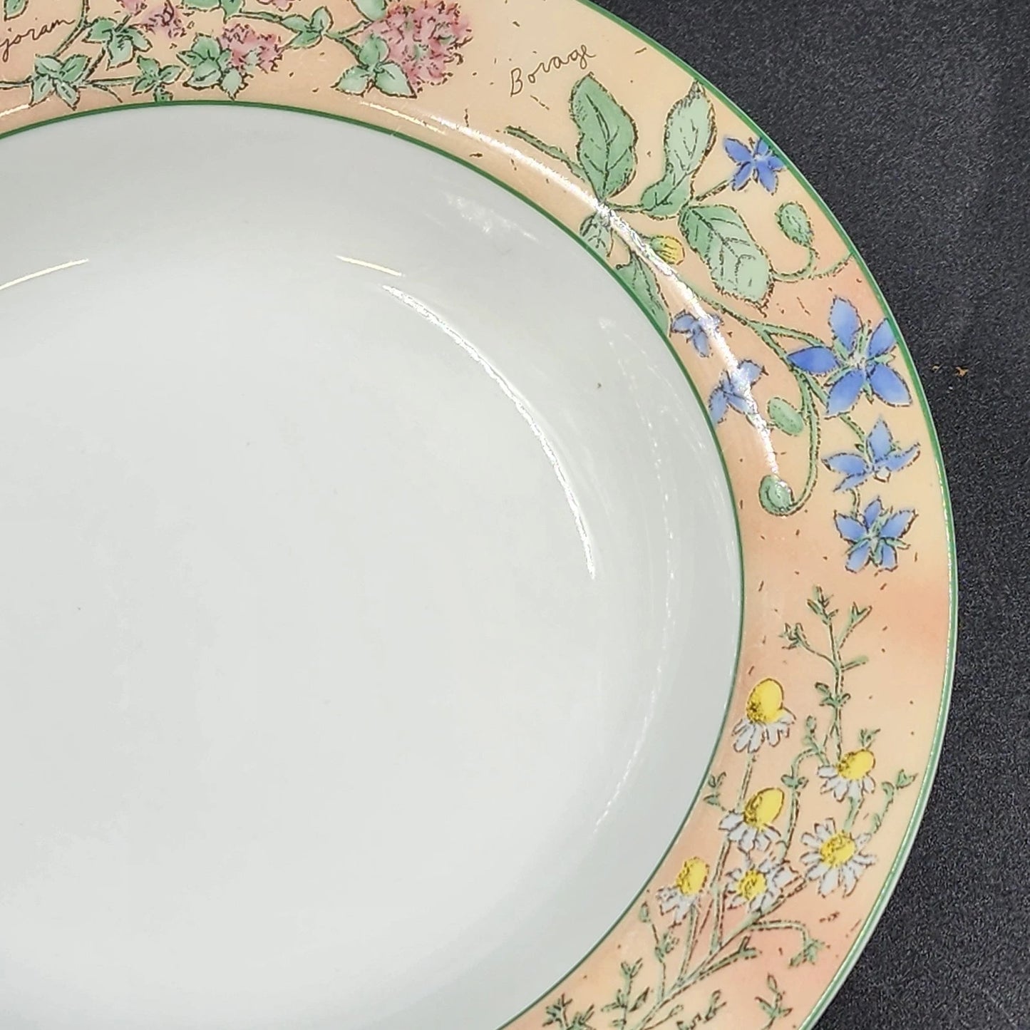 3 Sakura Ultra Porcelain Sachet Soup Bowl 9" Sue Zipkin Herbs Floral 1995 Vtg
