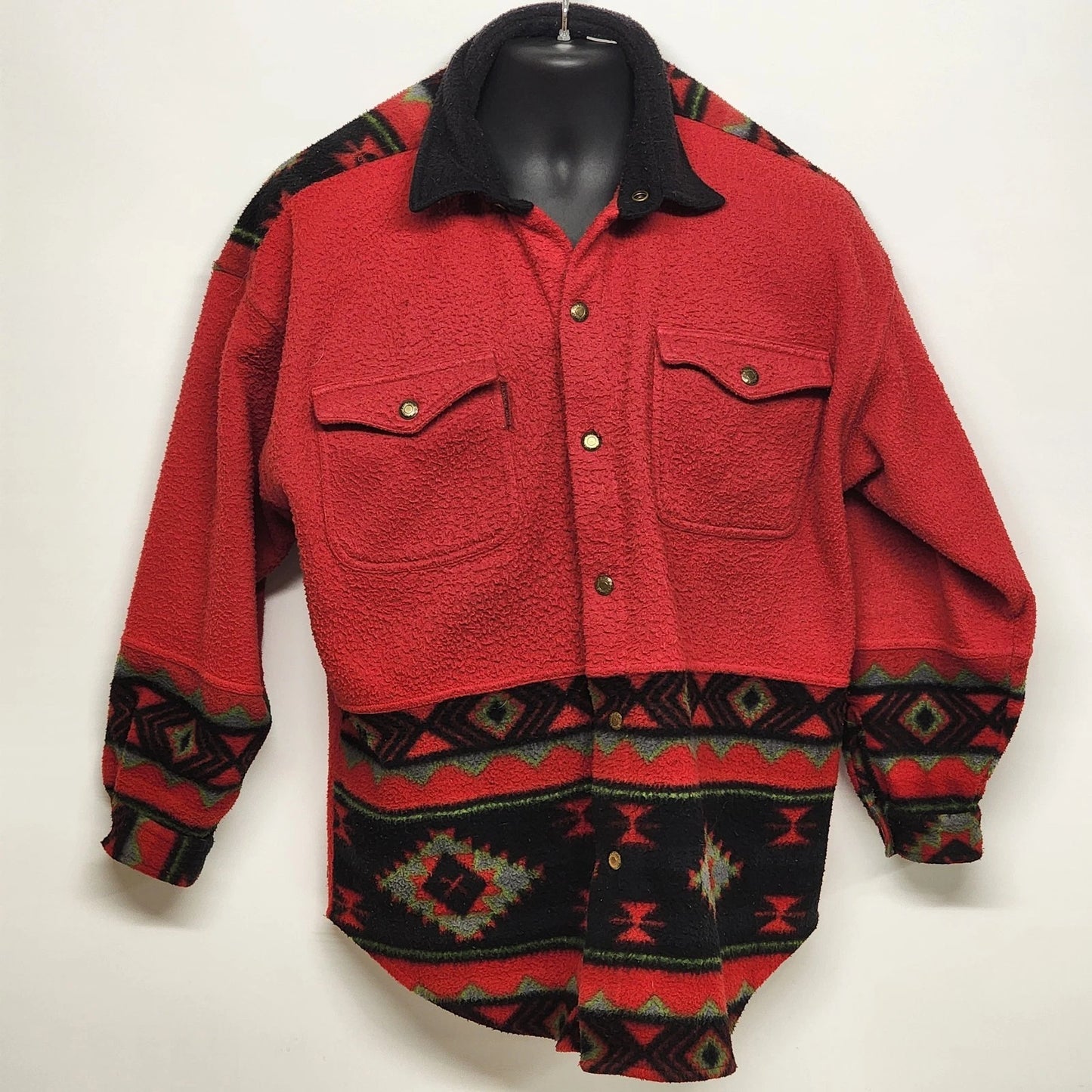 Bugle Boy Southwestern Fleece Shirt Jacket Mens Large Navajo Print Polyester 90s