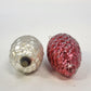 Columbia Glass Pinecone Christmas Ornaments Red Silver Pair 3.5" Missing Cap