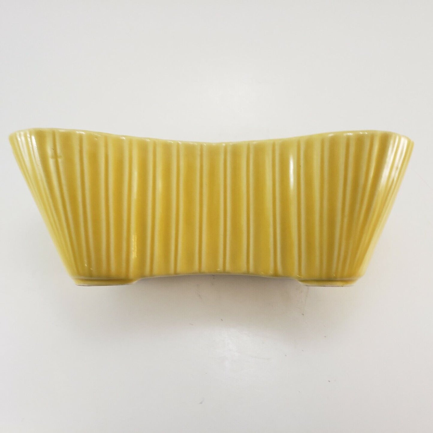 Shawnee Yellow Dog Bone Planter Art Pottery with Ribbed Sides USA 153 9.5 x 6"