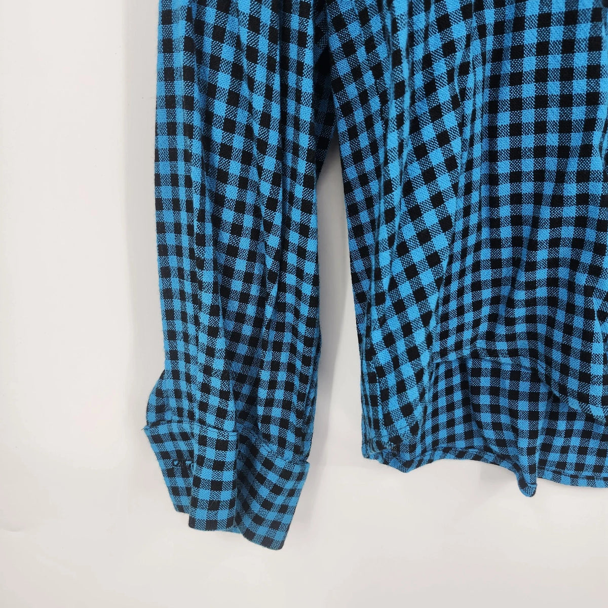 Canvasbacks Lutton & Horsfield Women's Small Blue Black Check Rayon Blouse
