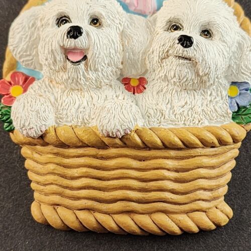 Bichon Frise Refrigerator Magnet 2 Puppies in Basket Figurine Willabee Ward MBI