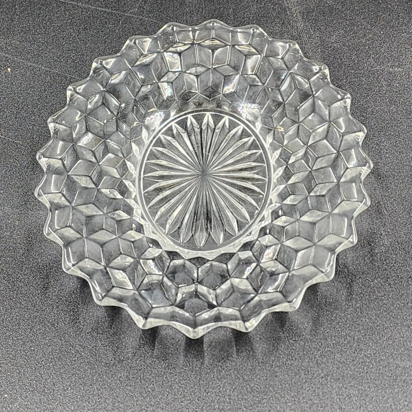 Fostoria American Clear Oval Plate 8" x 6.5" Cubist Design Pressed Glass Vintage