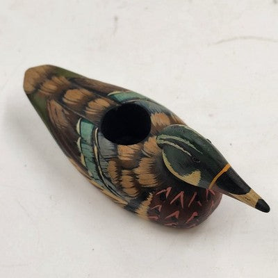Mallard Duck Decoy Candle Holder Hand Painted Wooden 5.5" Rustic Philippines Vtg