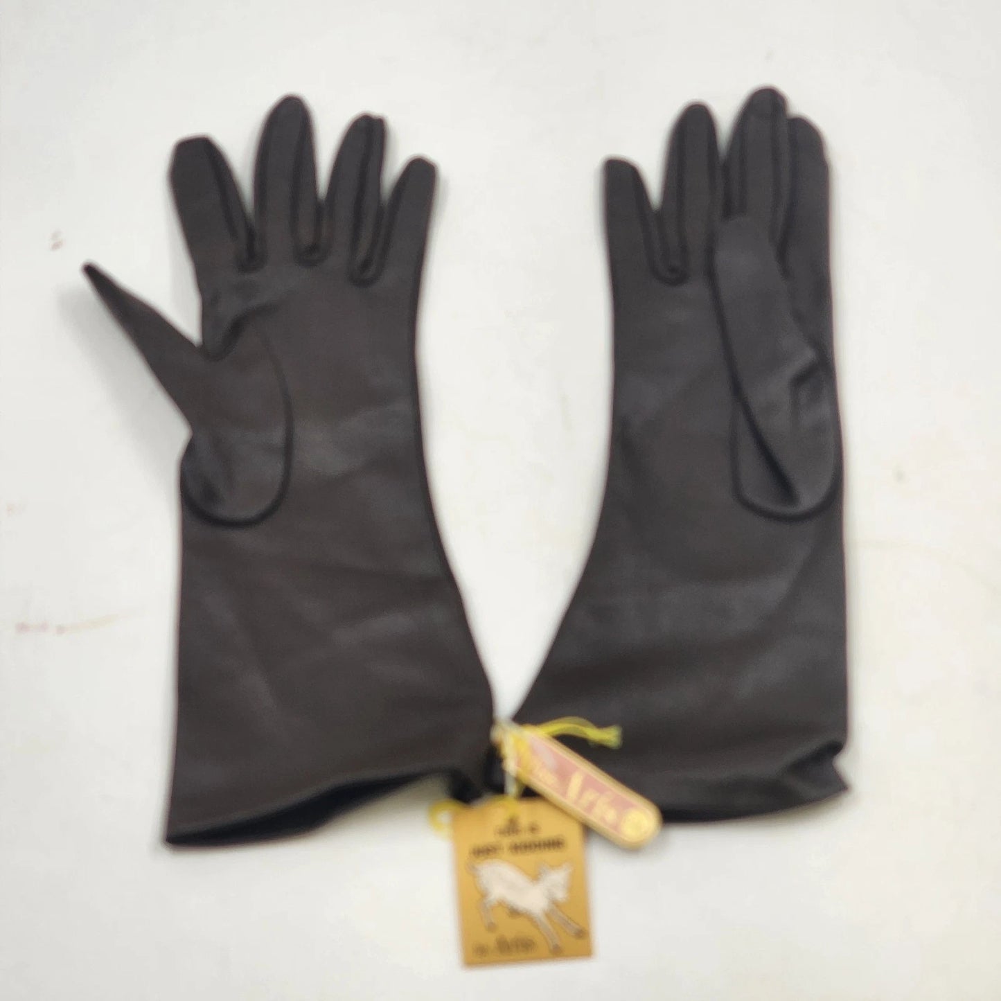 Miss Aris Just Kidding Brown Nylon Brown Dress Gloves Size 6.5 Small MCM NEW