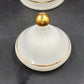 Apothecary Jar Blue Tea Rose in White Frosted Milk Glass with Gold Trim 9" x 4"d
