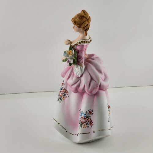 Colonial Lady Figurine Lefton China Hand Painted Flower Bouquet KW7677 Vintage