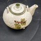 Embassy White Ceramic Teapot 36 Oz Footed with Grapevine Metal Handle 1963 Vtg