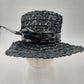 Mr. Lewis Black Raffia Woven Straw Hat Tall Crown Wide Brim Ribbon Bow w/ Buckle