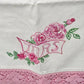 MRS Embroidered Pillowcase Pink Green Floral Lace Trim Mid Century 30" Vtg 1950s
