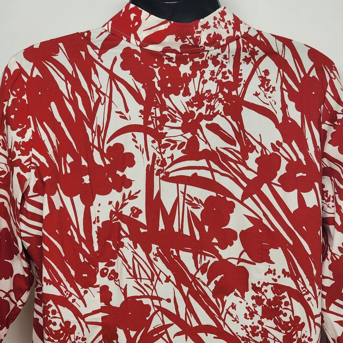 Avenue Stretch Women's Plus 18/20 Red White Tropical Floral Shirt Cotton Button