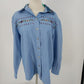 Tan Jay Women’s Blue Floral Embroidered Blouse Sz 16 Cotton Long Sleeve Top