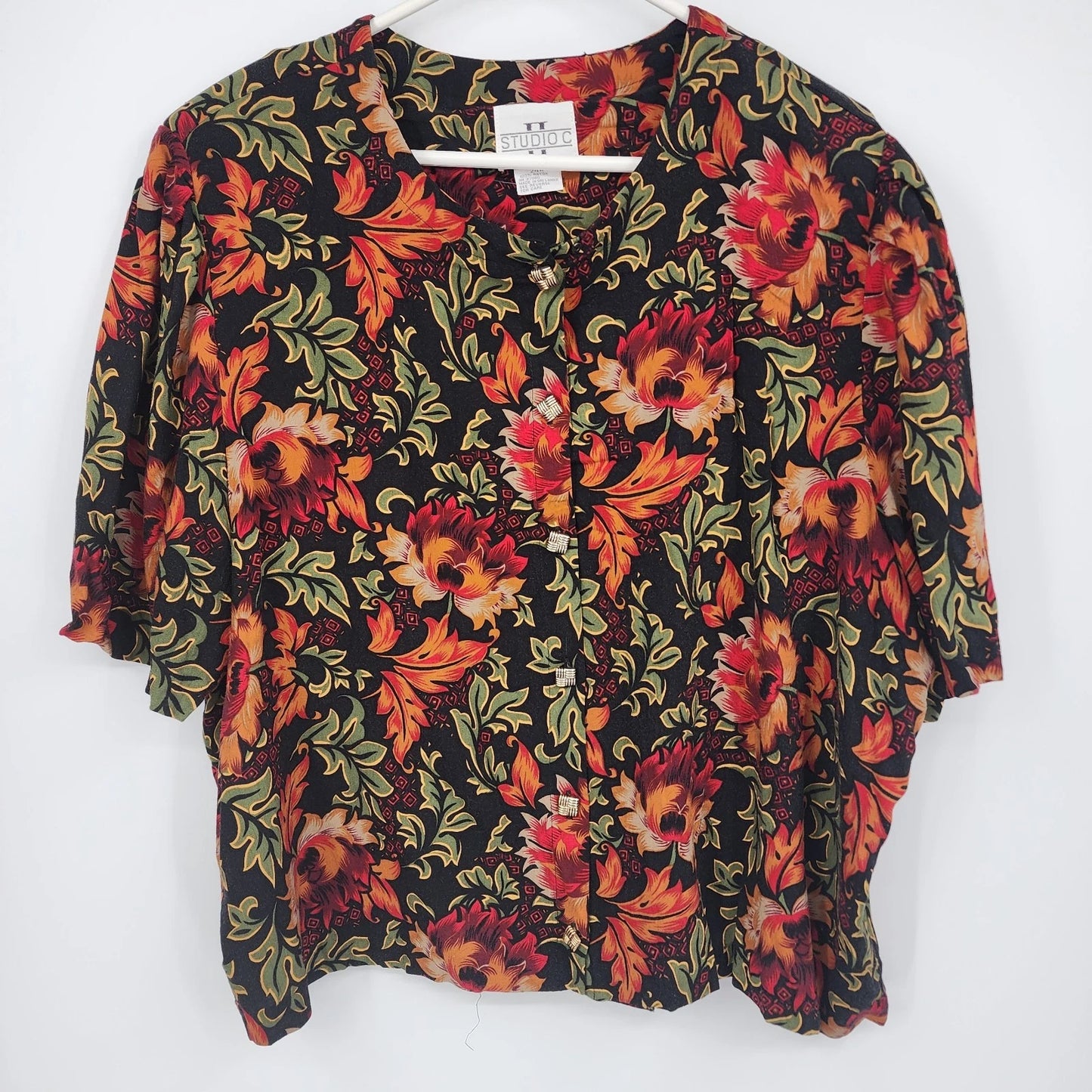 Studio C Floral Top and Skirt Set 24W Black Orange Rayon Outfit