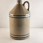 Beige White and Blue Whiskey Crock Jug Unbranded 11½" Tall Vintage